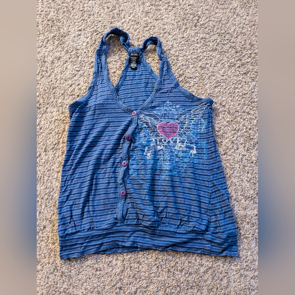 Blue Striped Tank Top with Heart Design